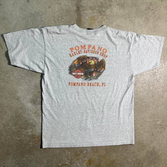 Y2K 2007 Harley Davidson Pompano Beach Florida Pocket Tee Mens XL Biker Shirt - Picture 2 of 6